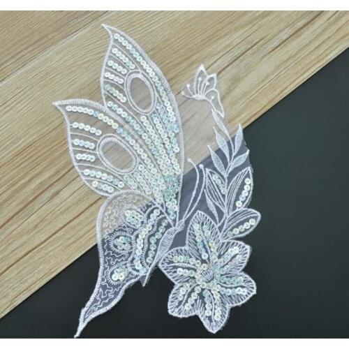 1PCS Sequins Butterfly Lace Applique 3D Butterfly Sewing Patch DIY Garment Accessories