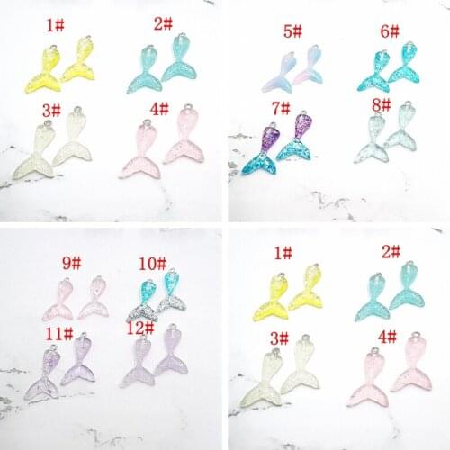 16pcs / 1 Pack Cartoon Color Gradient Mermaid Tail Pendant DIY Resin Accessories Necklace Bracelet Earrings Key Chain Wholesale