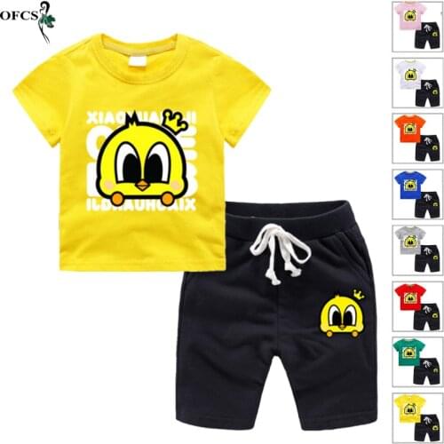2pcs/set Summer Cool Cartoon Cotton Suit New Children T-shirt Tops + Shorts Beach Pants Boy Girl Infant Fashion Homewear Outfits