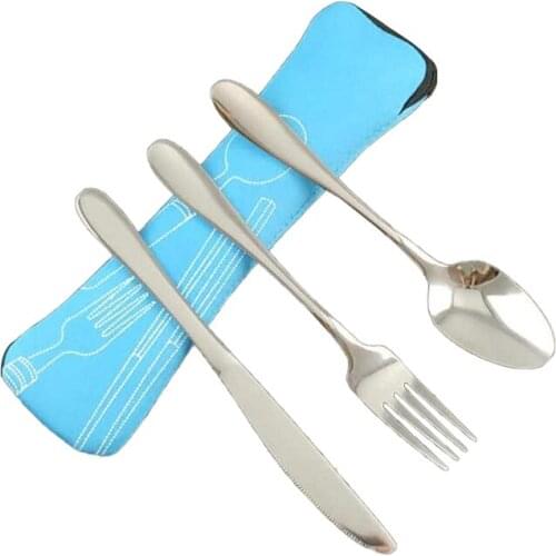 3 Pcs/Set Stain3 Pcs/Set Stainless Steel Hiking Flatware Set Fork Spoon Cutter Utensils With Case Climbing Camping Equipment