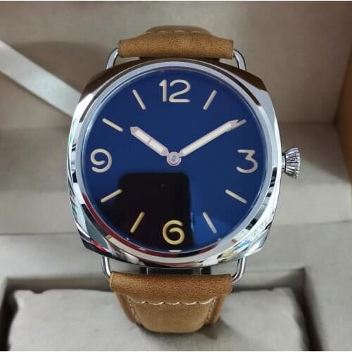 47mm No logo Mechanical Hand Wind Mens Watch Sandwich double black dial St3600-1 swan neck movement