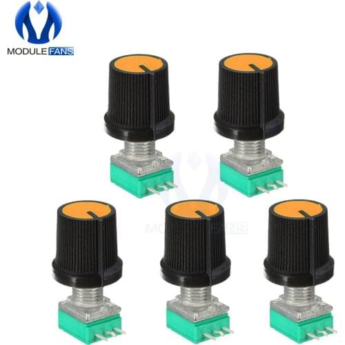 5PCS Rotary Potentiometer 6mm Knurled Shaft Single Linear B Type B10K ohm 10K With Cap DIY Kit Electronic 3 Pin 3PIN 3P RK097G