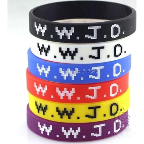 50pcs WWJD wristband silicone bracelets rubber cuff wrist bands free shipping by ePacket A
