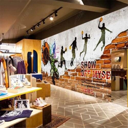 American Brick Wall Mural Basketball Sports Graffiti Wallpapers Industrial Decor Bar Background Wall Paper Papel De Parede