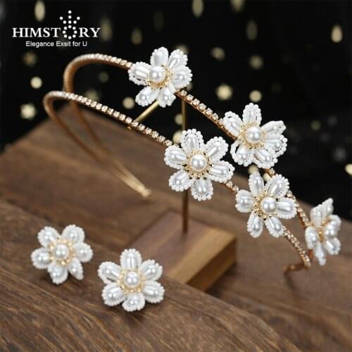 HIMSTORY Headband For Women Pearl Flower Hairband 100% Handmade Wedding Hair Accessories Girl Headwear Luxury Party Hairwear Gif
