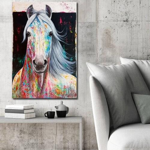 Large Size Wall Pictures Oil Painting White Horse Wall Art Canvas Print Pictures for Living Room and Bedroom Unframed