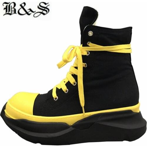 Black& Street 21ss NEW thick sole high top Combination bottom boots handmade canvas trainer lace Up Boots