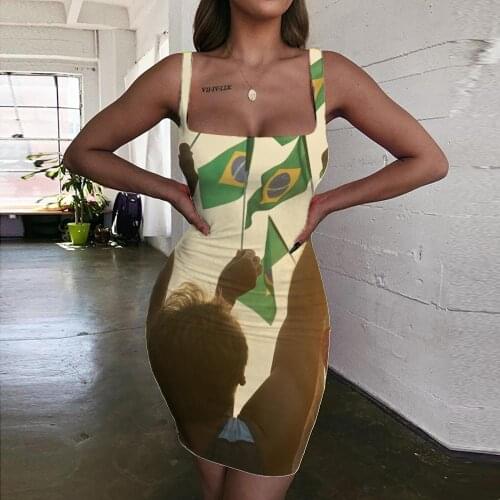 Giyu Brand Brazilian Flag Dresses Women Brazil Ladies Dresses Character Sundress Harajuku Vestido Sexy Funny Halter Sleeveless