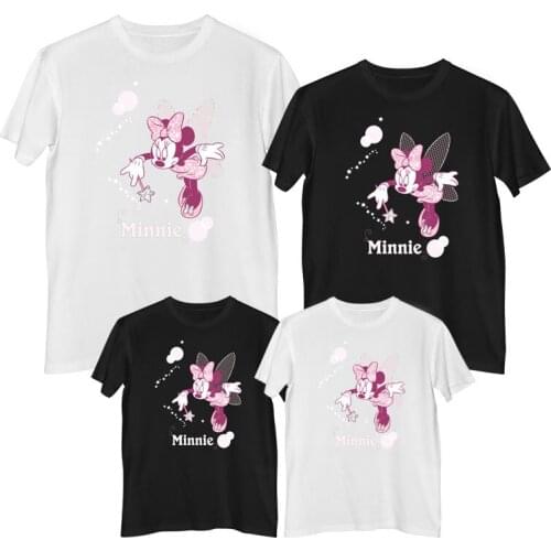 Disney Minnie Mouse T-shirt Summer Comfortable 100% cotton Fashion Ladies clothing Woman T-shirts mother and daughter clothes