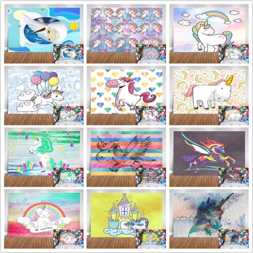 Unicorn Backdrop Photo Cartoon Horse Print Kids Princess Background Photography Girls Birthday Party Photos Studio Decoration
