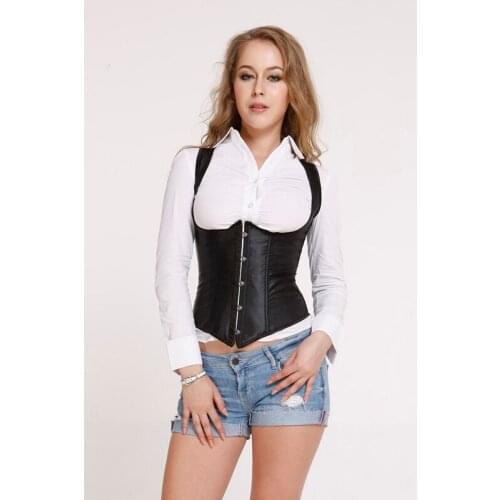 Gothic Satin Waist Trainer Cincher Black Steel Boned Body Corset Underbust Cupless Sexy Korsett For Women Corsets And Bustiers