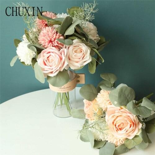 Silk Rose Bouquet Artificial Flower Home Christmas Decor Wedding Banquet Decoration Table Flower Holiday Party Fake Plants