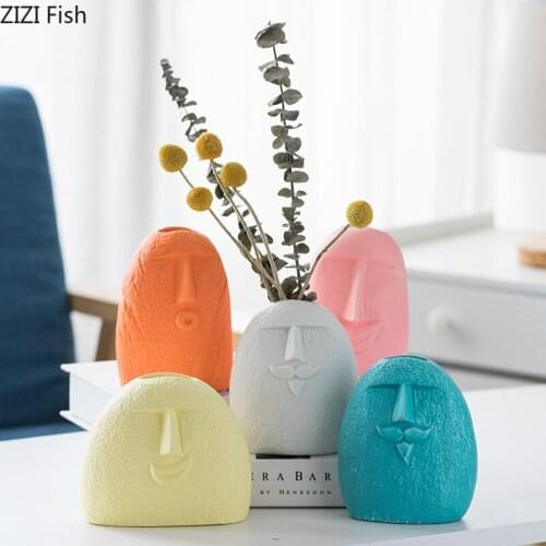 Colorful Human Face Ceramic Vases White Portrait Sculpture Vase Flower Pot Desk Decor Flower Arrangement Modern Home Decoration