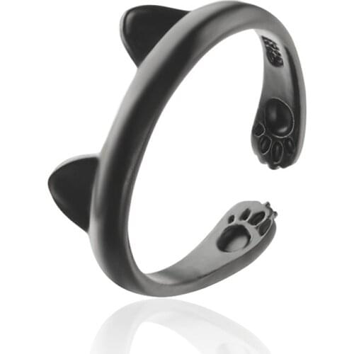 Silver Color Cat Ear Finger Ring Open Design Cute Fashion Jewelry Ring For Women Young Girl Child Gift Adjustable Ring wholesale