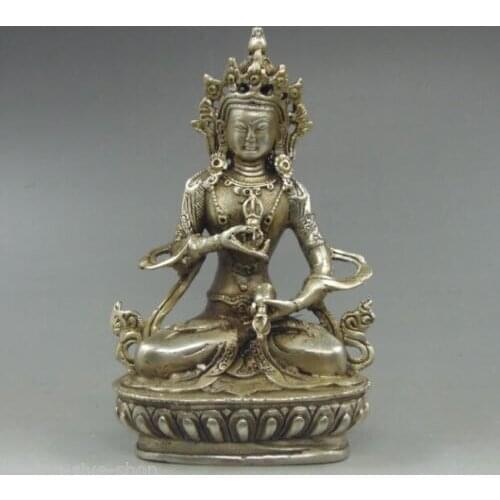 Collectible Decorated Old Handwork Tibet Silver Vajrasattva Buddha Statue