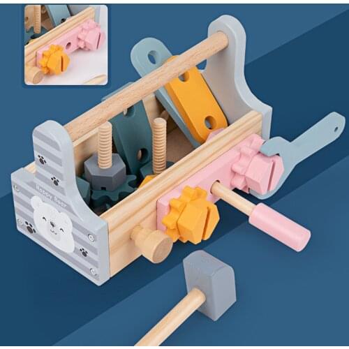 1 Set Tool Box Toy High Simulation Hands-on Ability Wooden Screw Nut Hammer Tools Toy Kit Baby Gift for Children
