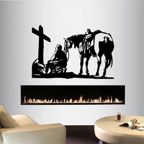 Cowboy Praying Kneeling Cross Horse Western Man BoyWall Vinyl Decal Home Decor Sticker For Bedroom Wall Decor Waterproof Q227