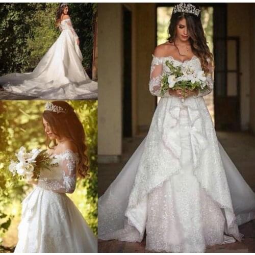 Lace Off Shoulders Wedding Dress Saudi Arabia A-line Long Sleeves Bridal Gown Plus Size Custom Made Vestidos De noiva