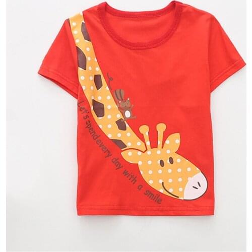 Summer Toddler Kids Tees Cartoon Cotton Baby Boys Girls T-shirts Short-sleeved Casual Giraffe Children Clothing Tops