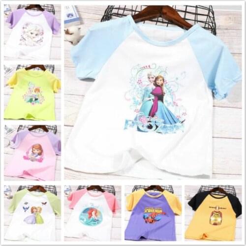 Summer Cartoon Mickey Frozen Elsa Anna Sofia Spiderman Baby Boy Girl Short Sleeve T Shirts Kids Cotton Clothes Toddler Tops Tees