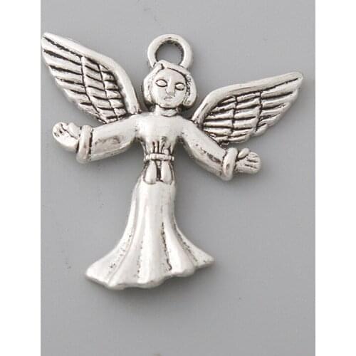 RAINXTAR Fashion Alloy Religious Antique Silver Color Angel Charms 24*25mm 50pcs AAC1564