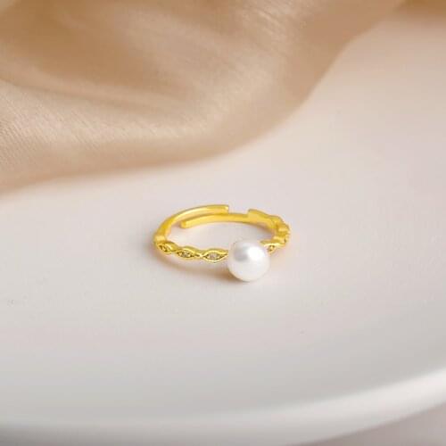 Trendy Pearl Adjustable Rings for Women Chic Stainless Steel Ring Retro Baroque Delicate Jewelry Glamour Anillos Mujer Gift 2020