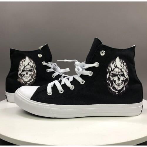 Wen Design Grim Reaper Death Skull High Top Laced Canvas Sneakers Black White Man Woman Skateboard Trainers Male Boy Flat Shoes