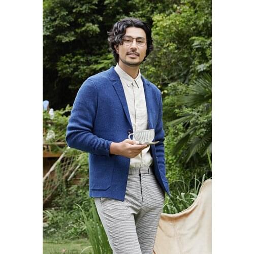 ZHILI Mens Knitwear Button Down Shawl Collar V Neck Wool Cardigan Sweater with Pockets