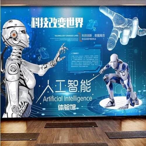 Custom mural wallpaper 3D intelligent artificial science museum experience hall tooling background wall decorative painting