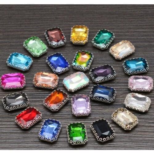NEW Hot 10pcs 8X10/10X14/13x18mm sew on stone Rectangle Faltback lace shape claw glass crystal rhinestones Diy accessories
