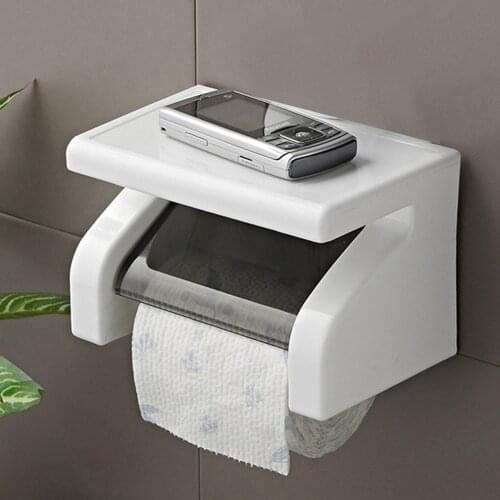 Wall Mounted Toilet Paper Holder Tissue Paper Holder Toilet Roll Dispenser With Phone Storage Shelf for Bathroom Accessories