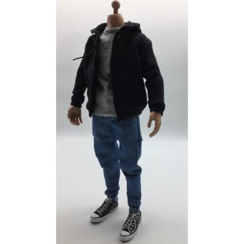 New product Hot sale In stock 1:6 Soldier clothing trendy black cardigan sweater jeans suit can be equipped with 12-inch movable