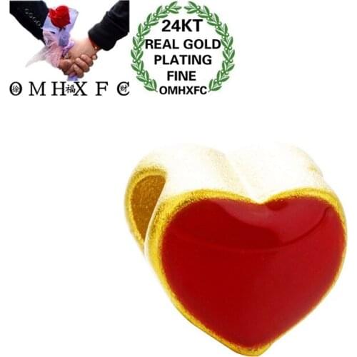 OMHXFC Wholesale European Fashion Woman Girl Party Birthday Wedding Gift Red Black Heart 24KT Gold Necklace Pendant Charm PN287