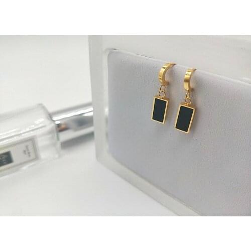 Factory wholesale Jewelry never fading 18KGF gold filled 316L Stainless Steel solid black square drop Earrings For girls Women