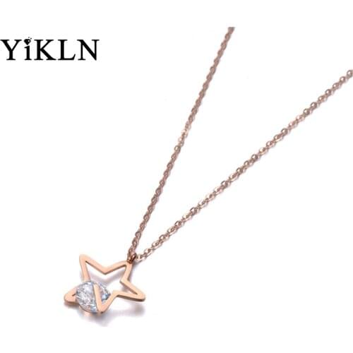 YiKLN Office Stainless Steel Cubic Zirconia Star Pendant Necklaces Jewelry Rose Gold Chokers Necklace For Women Girls YN19013