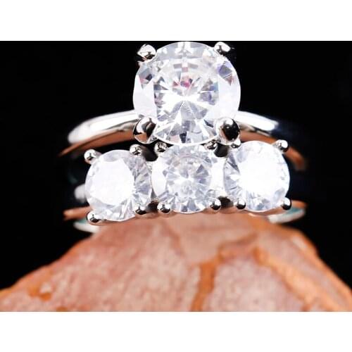 Paired Wedding Ring Sets Silver Color CZ Round Crystal Stone Rings for Women Fashion Jewelry Party Engagement Anniversary Gift