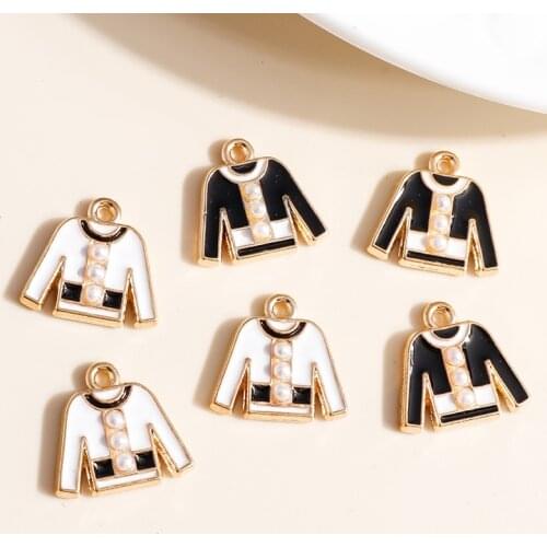 10pcs 16*16mm Enamel Clothes Pearl Charms for Earrings Pendants Necklaces Making Coat Charms Handmade DIY Jewelry Accessories
