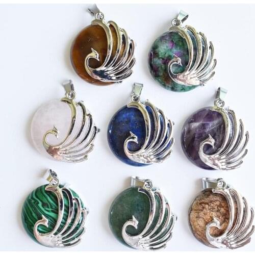 Wholesal 8pcs/lot Natural Stone Phoenix Pendants for Necklace Woman Purple Crystal Chakras lapis lazuli Pendant Fashion Jewelry