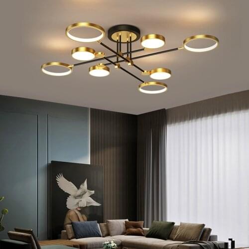 Modern LED Chandelier With Remote Control for Living Room Bedroom Kitchen Black Gold Frame Ceiling Lamp Indoor Lighting Fixture