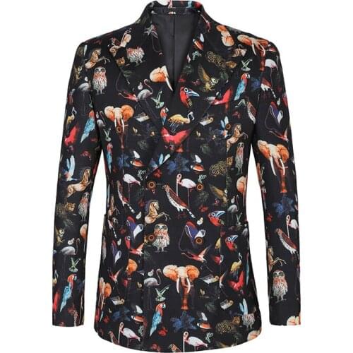 Autumn Print Animal Men Blazer Masculino Casual Streetwear Coat Double-Breasted Jacket Hip Hop Men Suit Slim Fit Fashion Blazers