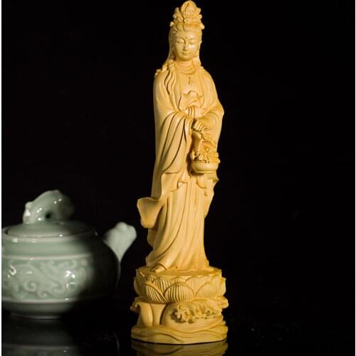 21CM Buddha Wood Carving Statue Myth God Handmade Solid Boxwood Craft Exquisite Guanyin Home Decoration Wood Buddhism Decors