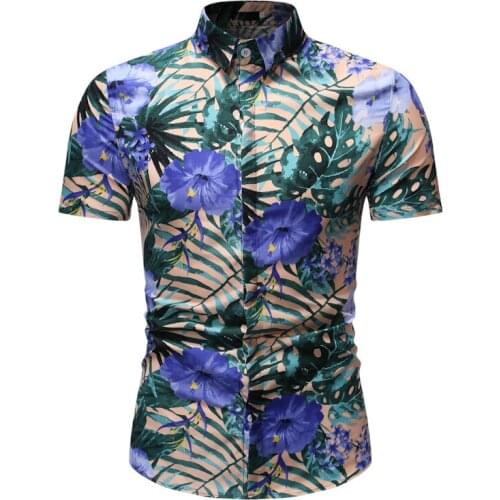 Leaves Floral Print Shirt Men 2020 Summer Short Sleeve Slim Fit Button Down Shirts Mens Casual Holiday Party Camisas Hombre 3XL