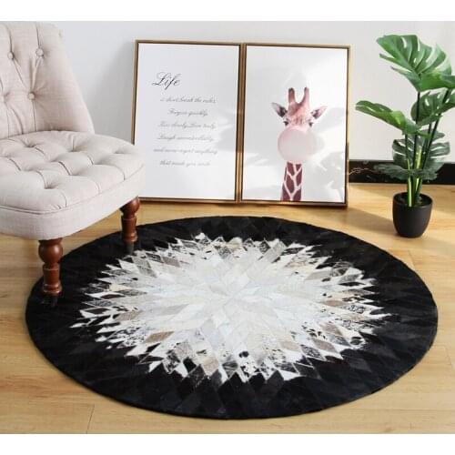Hand-made cowhide spliced round small carpet in northern European study computer chair living room table mat bedroom bedside rug
