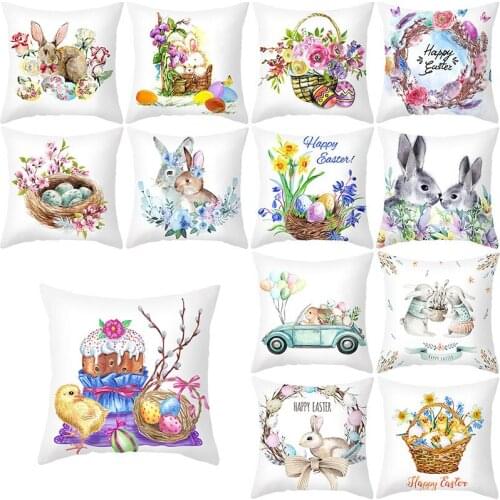 Happy Easter Cute Rabbit Pillow Cover Decorative Cushion Cover For Sofa Home Car Pillow Covers Home Decor Cartoon Pilowcase