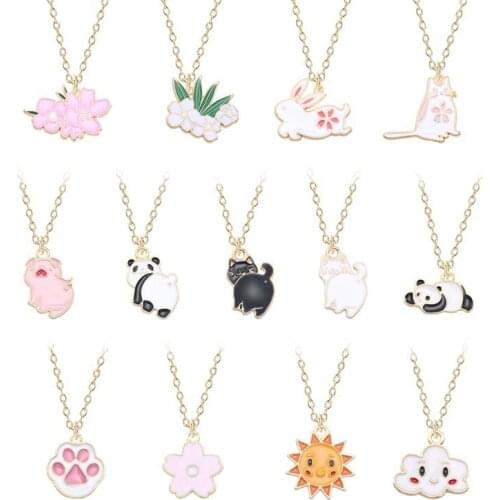 DIY Cute Cartoon Necklace For Women Girl Animal Panda Cat Dog Rabbit Flower Cloud Lovely Pendant Jewelry Gift Dropshipping 2019