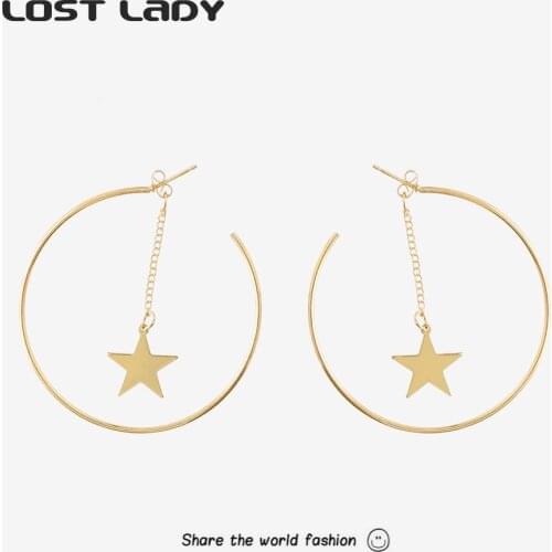 Lost Lady Fashion Hanging Star Hoop Earrings Big Geometric Circle Earrings for Women Modern Female Party Jewelry Wholesale