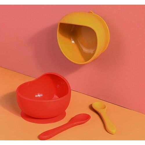 Silicone Baby Suction Bowl With Spoon Feeding Toddler Bowl Anti-fall Cute Silicone Bowl