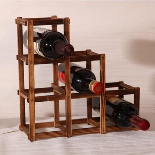 Foldable Charcoal color 6 Grid Wood Wine Holder Fashion Wine Rack Bar/Home/Restaurant Decor Kitchen Holder Display Shelf Organ