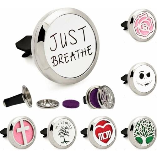 1pc Twist screw Just Breathe Hollow out Cross MOM Car Diffuser Locket Vent Clip 316 L Stainless Steel locket 10 Pads as gift