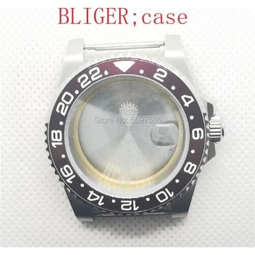 High Quality Automatic Watch Case Sapphire Glass Rotating Black Red Watch Bezel Ring Fit ETA 2836 Automatic Movement